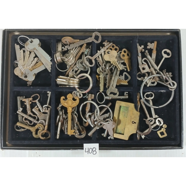 JOB LOT - VINTAGE KEYS & LOCKS IN DISPLAY CASE