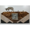 Image 2 : ART DECO DEER FIGURE MANTLE CLOCK W/ BOOKENDS - ONYX & MARBLE