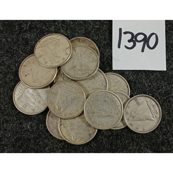 LOT OF 15 - 1950-1968 CDN SILVER DIMES