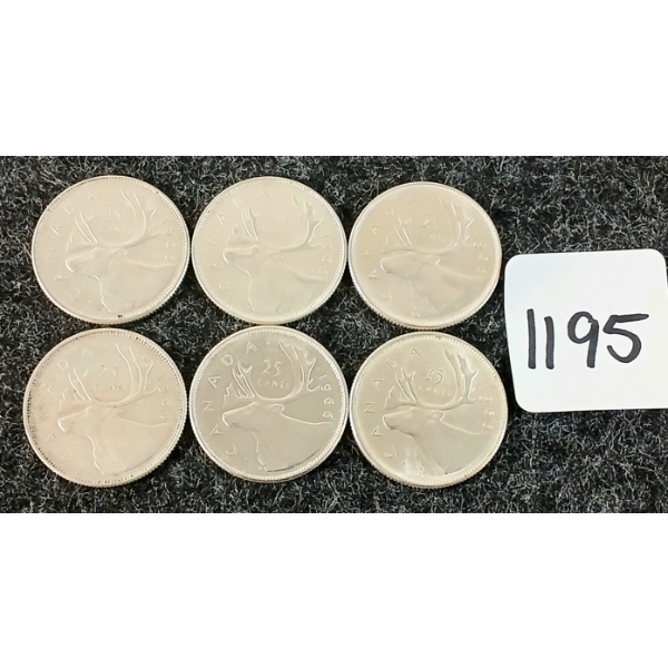 LOT OF 6 - 1966 CDN 25 CENT COINS