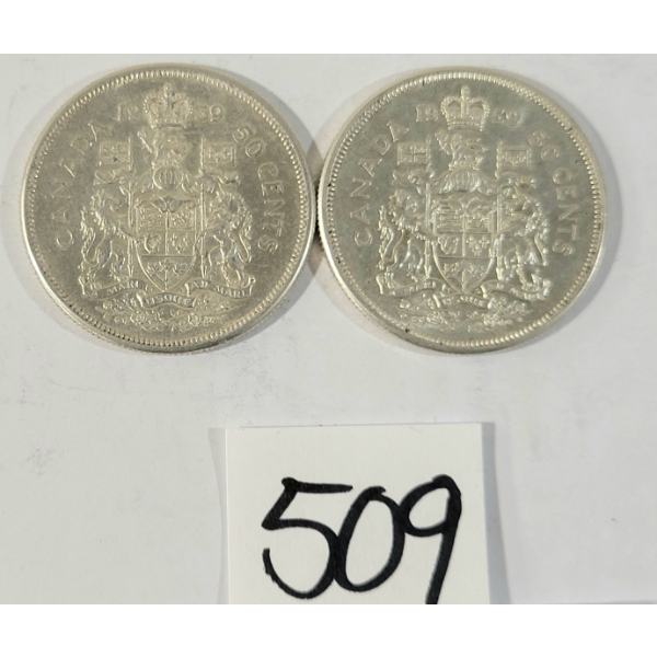 LOT OF 2 - 1959 CDN 50 CENT SILVER COINS