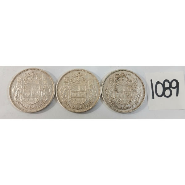 LOT OF 3 - 1958 CDN 50 CENT SILVER COINS