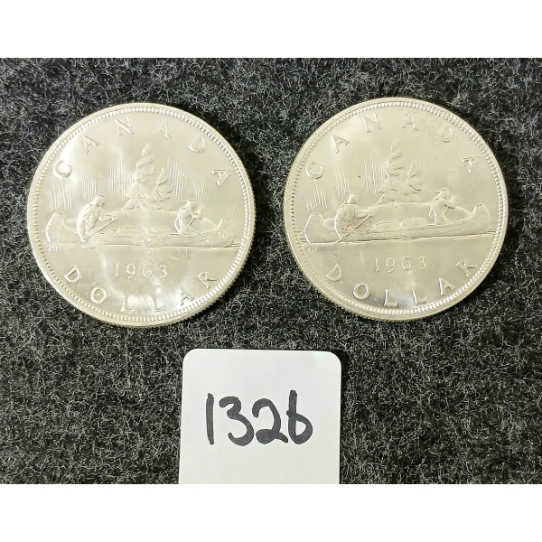 LOT OF 2 - 1963 CDN SILVER DOLLARS - VOYAGEUR 