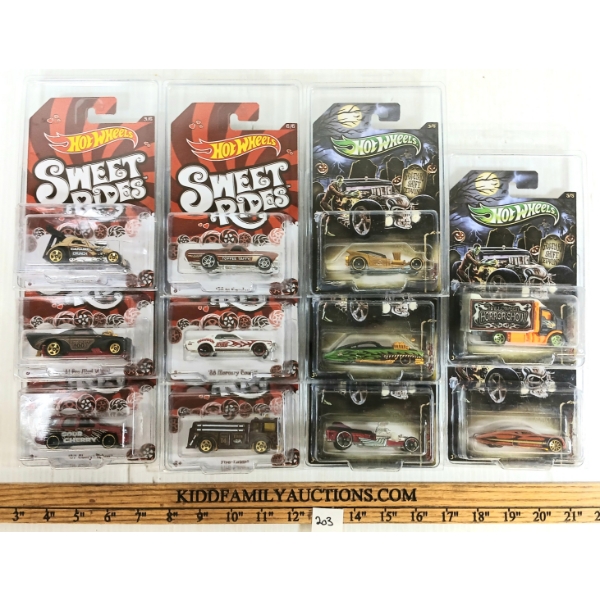LOT OF 11 - DIECAST HOTWHEELS - GRAVEYARD SHIFT DETAILING & SWEET RIDES - FORD GANGSTER GRIN, ETC