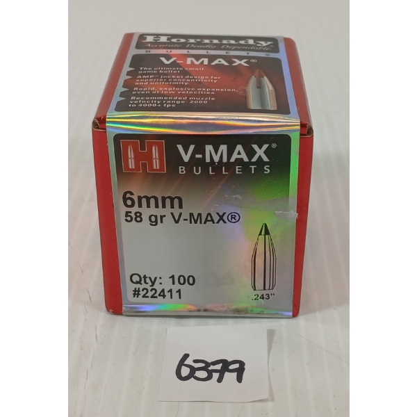 BULLETS: 100X HORNADY 6MM - 58GR - V-MAX - SEALED