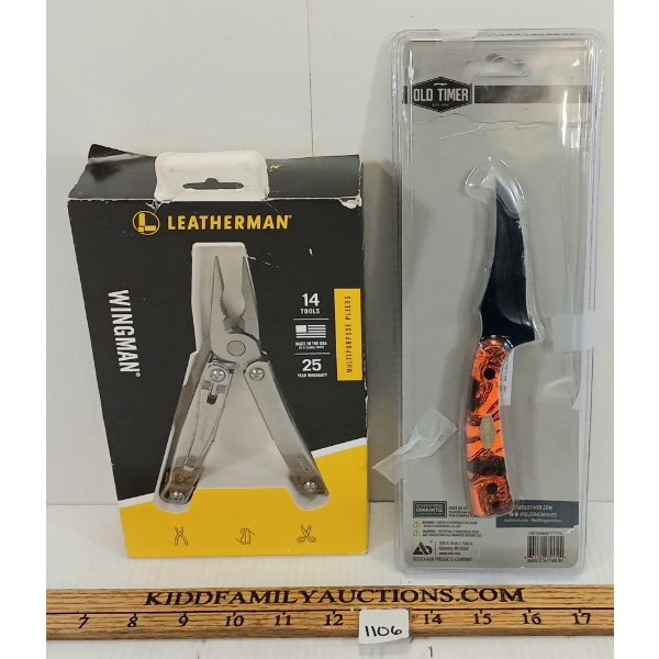 LOT OF 2 - OLD TIMER SHARPFINGER KNIFE - LEATHERMAN MULTI-PURPOSE PLIERS