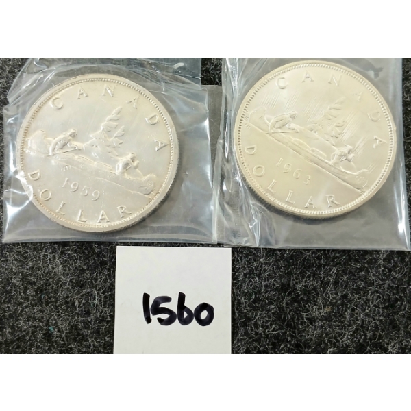 LOT OF 2 - 1959 & 1963 CDN SILVER DOLLARS - VOYAGEUR 