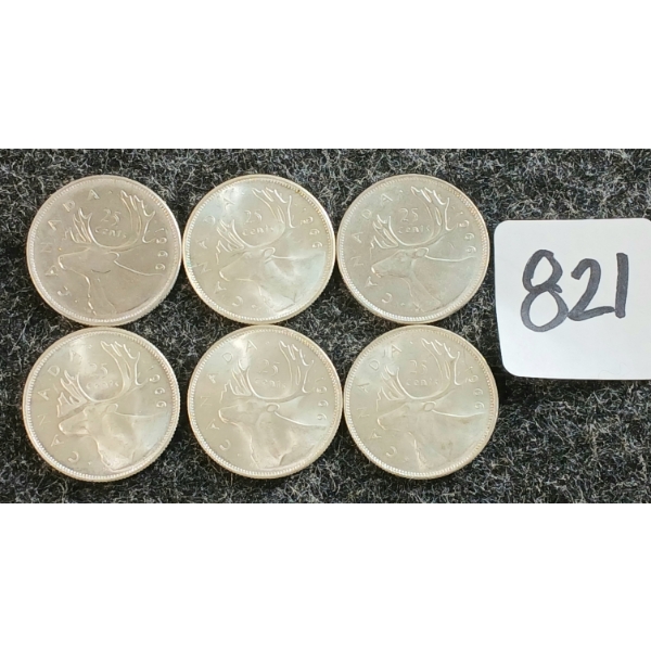 LOT OF 6 - 1966 CDN 25 CENT COINS