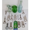 Image 1 : JOB LOT - BLUE & GREEN GLASS BOTTLES & BOTTLE OPENERS - INCL COCA-COLA & STEAM WHISTLE
