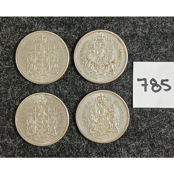 LOT OF 4 - 1959 CDN 50 CENT SILVER COINS