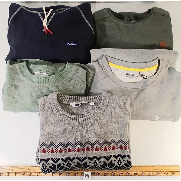 LOT OF 5 - MEN'S KNIT SWEATERS & SWEATSHIRTS - MFG WESC, PENFIELD & DEUS EX MACHINA