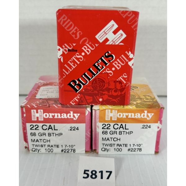 BULLETS: 300X HORNADY .22 CAL - 68 GR BTHP