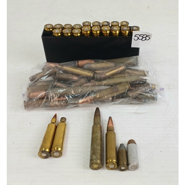 AMMO / BRASS: APPROX 60X MIXED .22-250REM, .30WIN, .38SPL, ETC - 8X BRASS ONCE FIRED
