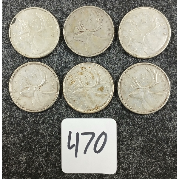 LOT OF 6 - 1953-1968 CDN 25 CENT COINS