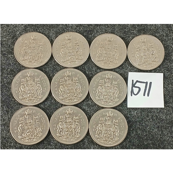 LOT OF 10 - 1971 CDN HALF DOLLARS