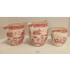 Image 1 : LOT OF 3 - JOHNSON BROS. WILLOW RED PINK CREAM PITCHERS