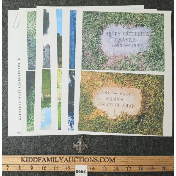 2ND LIEUT. NORMAN CUMMINGS NELLES FILE - SILVER MOTHER'S CROSS & BURIAL SITE PHOTOS