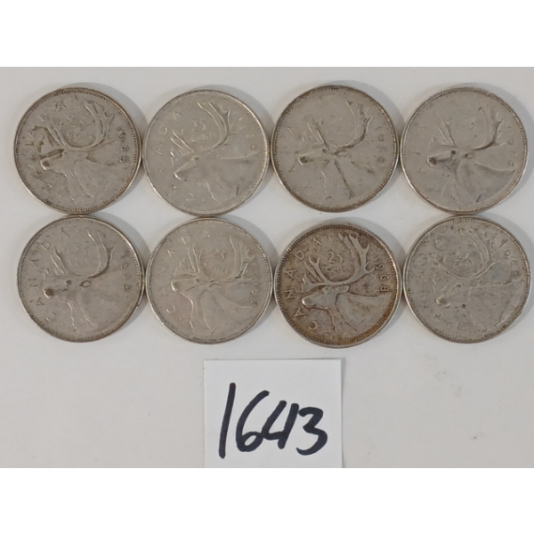 LOT OF 8 - 1968 CDN 25 CENT SILVER COINS