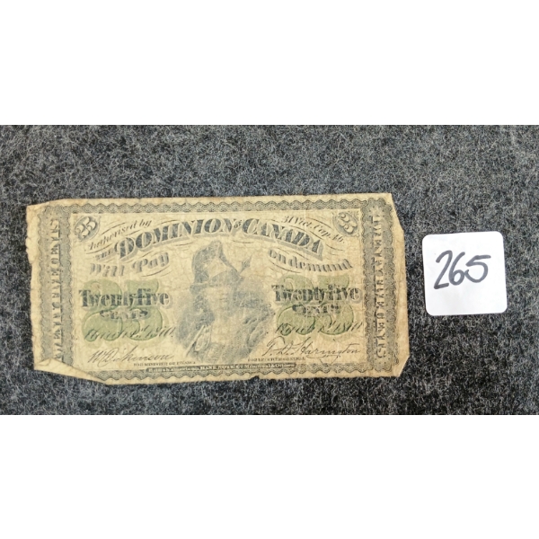 1870 DOMINION OF CANADA 25 CENT SHINPLASTER