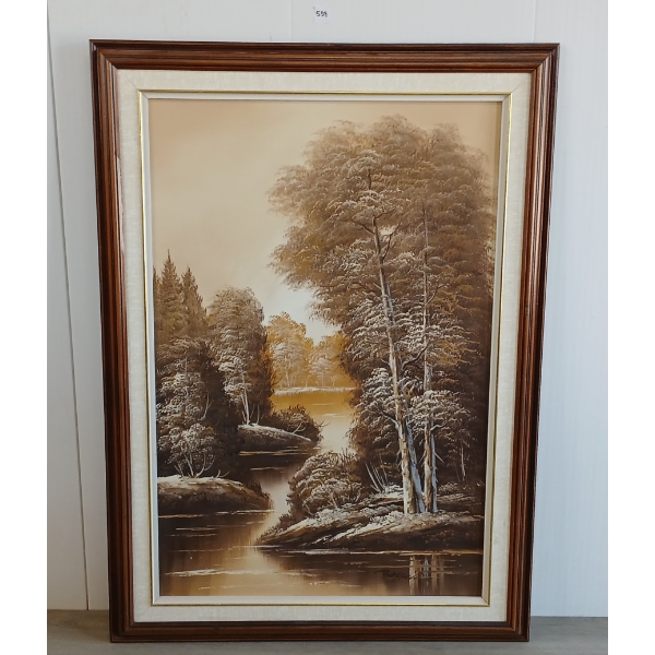 RIVER LANDSCAPE BY ARTHUR D. ROZARIE(1879 - 1922) - FRAMED OIL ON CANVAS