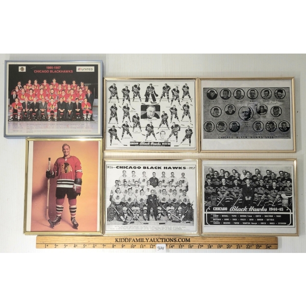 LOT OF 6 - CHICAGO BLACK HAWKS TEAMS FROM 1936-1987 & #9 BOBBY HULL - FRAMED PHOTOS