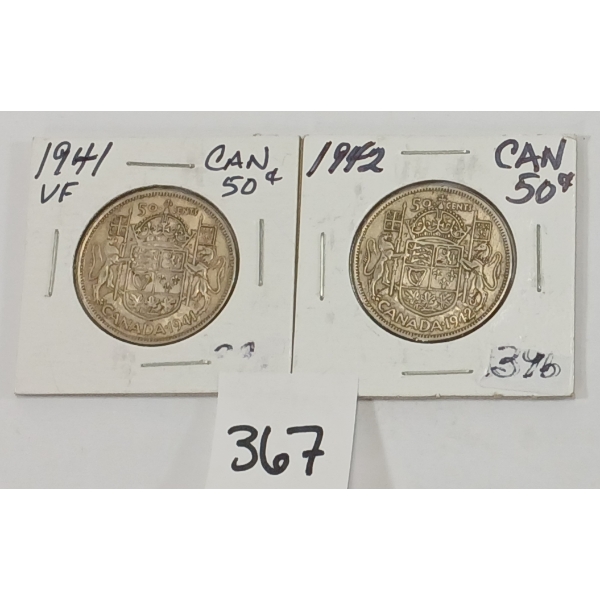 LOT OF 2 - 1941 & 1942 CDN 50 CENT SILVER PCS