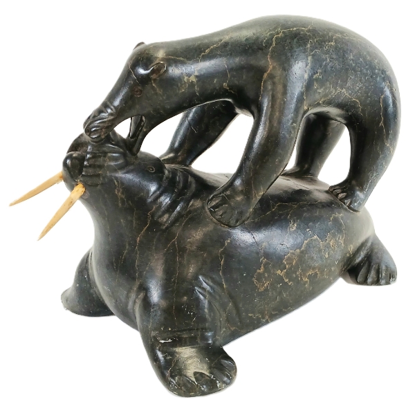 POLAR BEAR EATING WALRUS BY MATHEWSIE AMIDLAK (PRS. CDN ARTIST) - STONE