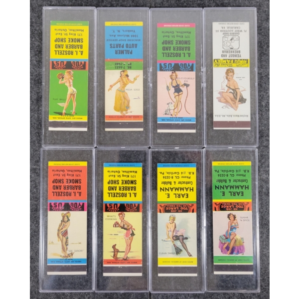 LOT OF 8 - PIN-UP ADVERTISING MATCHBOOK PACKAGES - MATCH CORP OF AMERICA, ETC
