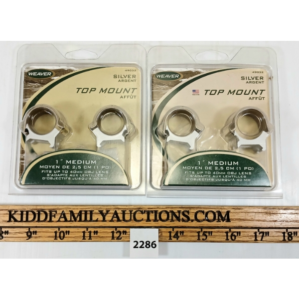 LOT OF 2 - WEAVER TOP MOUNTS 1IN MEDIUM - SILVER 