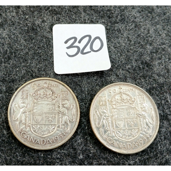 LOT OF 2 - 1953 & 1954 CDN 50 CENT COINS