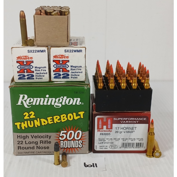 AMMO: 25X HORNADY .17 HORNET - 20GR - V-MAX / 550X MIXED .22 LR - RN & JHP
