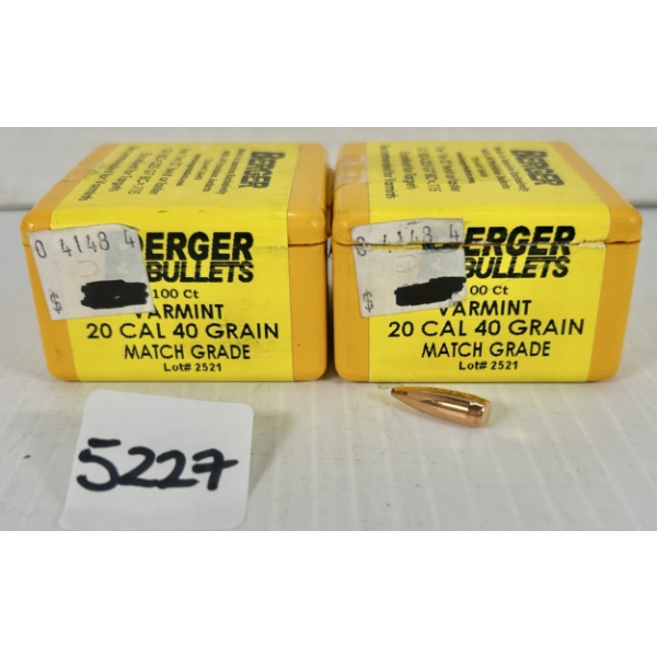 BULLETS: APPROX 180X BERGER .20 CAL 40GR. HP 