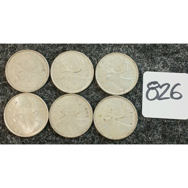 LOT OF 6 - 1968 CDN 25 CENT COINS
