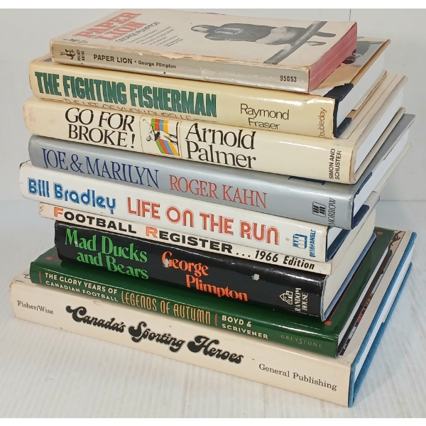 LOT OF 9 - ASSORTED SPORTS BOOKS - "CANADA'S SPORTING HEROES", FOOTBALL, GOLF, BOXING, ETC