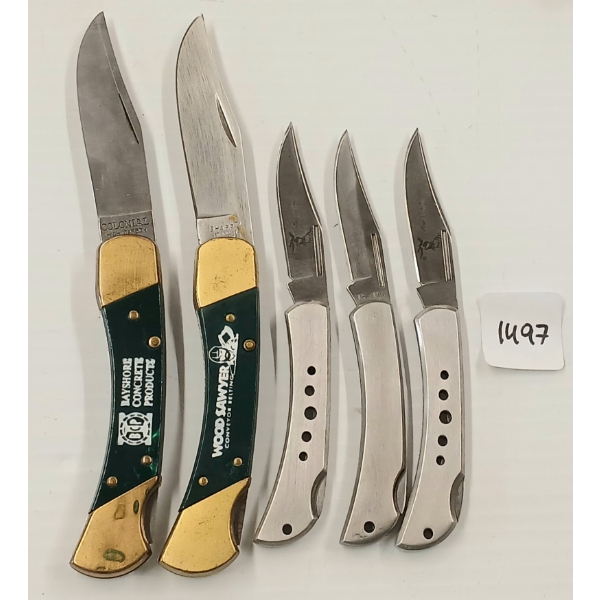 LOT OF 5 - COLONIAL, ELK RIDGE, ROUGH RIDER FOLDING KNIVES 