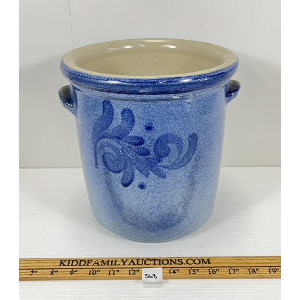 COBALT BLUE STONEWARE CROCK W/ FLORAL DESIGN
