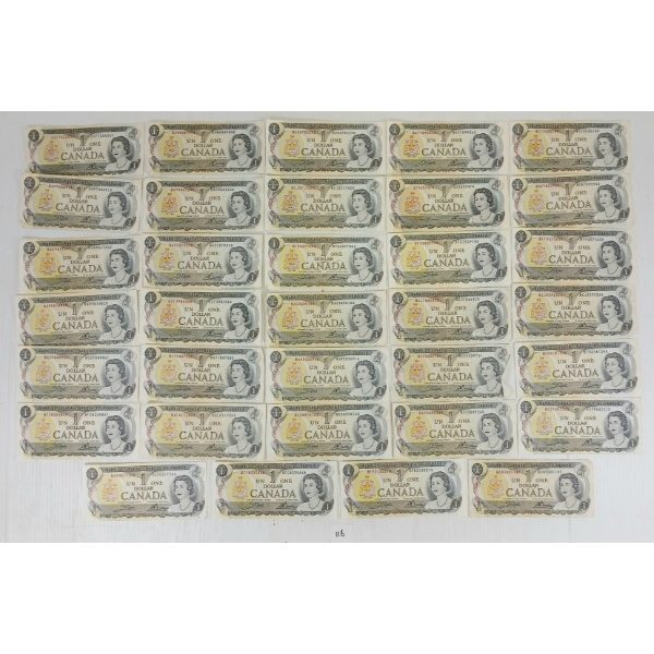 LOT OF 34 - 1973 CDN $1 BANKNOTES