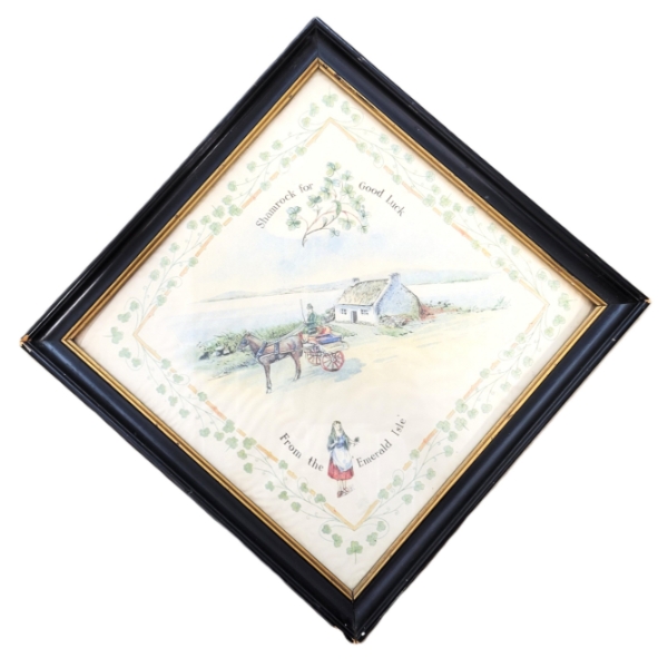 "SHAMROCK FOR GOOD LUCK FROM THE EMERALD ISLE" - SILK HANKERCHIEF