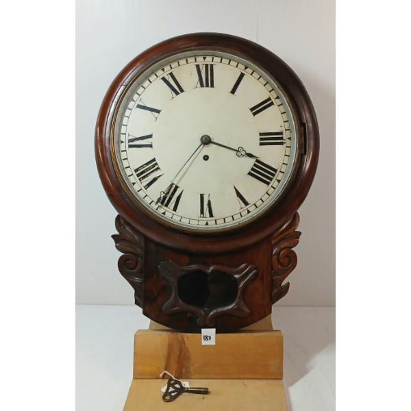 1840 ENGLISH FUSEE MOV'T 8 DAY WALL MOUNT CLOCK