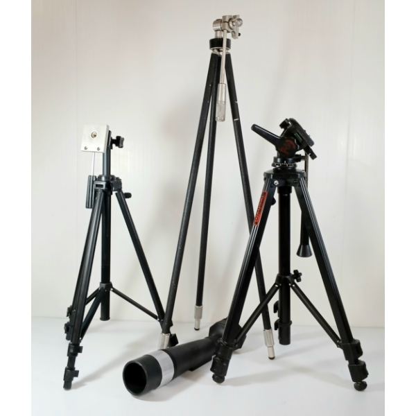 LOT OF 5 - TRIPODS, SPOTTING SCOPE & SHOTGUN SHELL STEIN