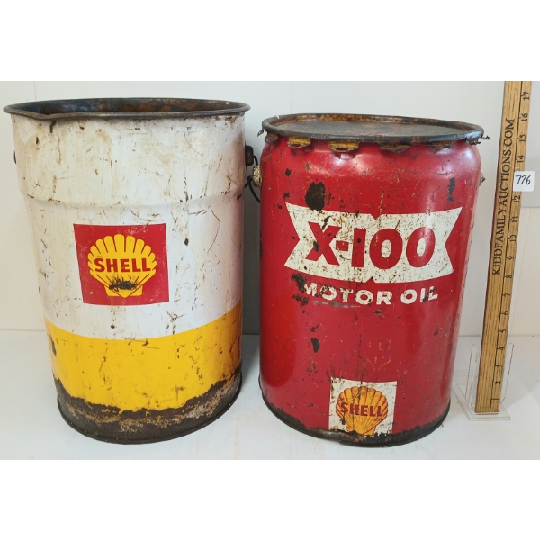 LOT OF 2 - SHELL X-100 & MOTOR OIL CANS - 5GAL
