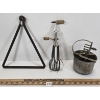 LOT OF 3 - IRON TRIANGLE DINNER BELL & MIXERS