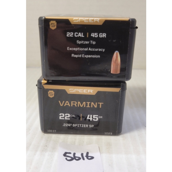 BULLETS: 200X SPEER VARMINT .22 - 45GR - SPITZER TIP - SEALED