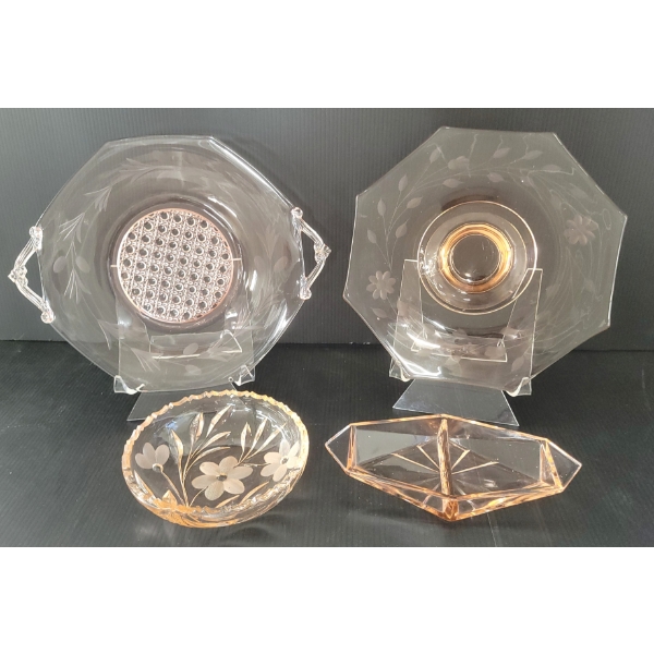 LOT OF 4 - ASSORTED PINK DEPRESSION GLASS PCS