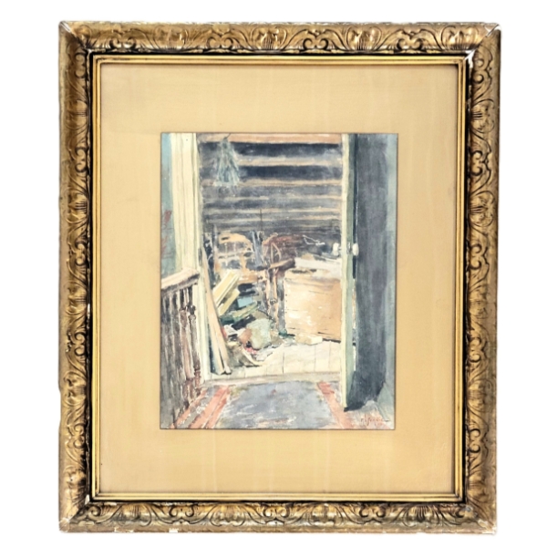CLUTTERED ATTIC BY M.L. FERNIE - FRAMED GRAPHITE & WATERCOLOUR ON PAPER