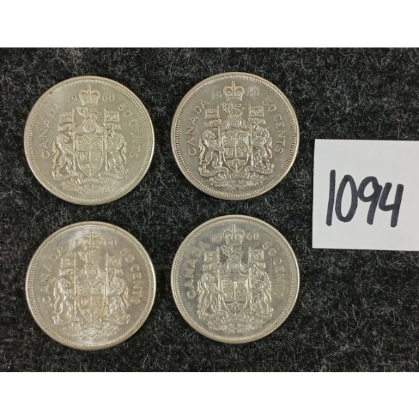 LOT OF 4 - 1960 CDN 50 CENT SILVER COINS