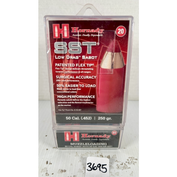 BULLETS: 40X HORNADY .45 CAL W/ .50 CAL SABOTS - 250 GR POLY TIP