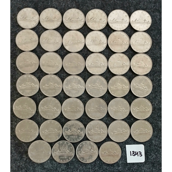 LOT OF 40 - 1968 & 1969 CDN DOLLAR COINS - VOYAGEUR 