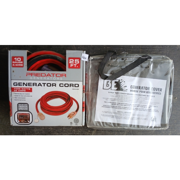 LOT OF 2 - PREDATOR 10GA 4-WIRE GENERATOR CORD & COVER - 25FT