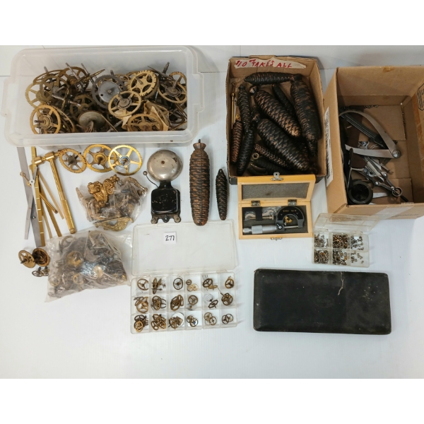JOB LOT - CLOCK GEARS, COILS, FEET, WEIGHTS, HARDWARE, ETC